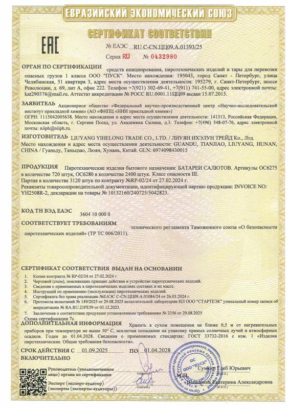 Сертификат соответствия № 0432980