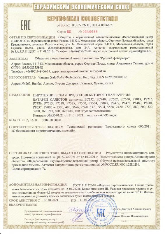 Сертификат соответствия  № 0340688